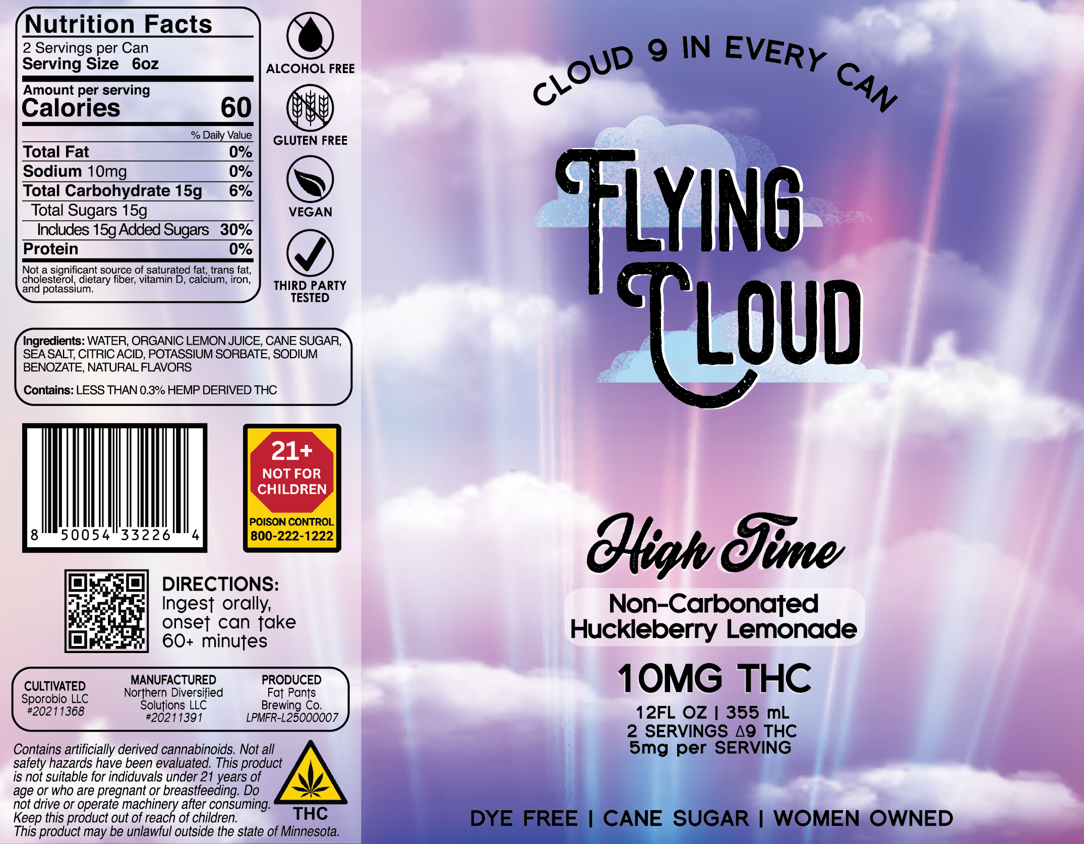 The label design of our "High Time" Huckleberry lemonade THC infused beverage.