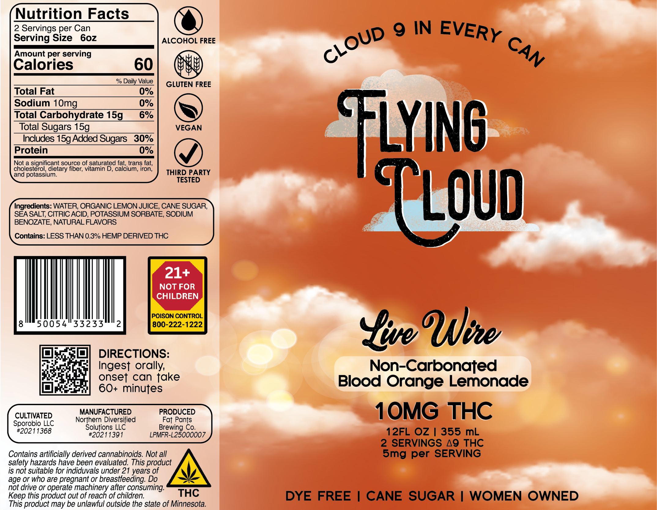The label design of our "Live Wire" blood orange lemonade THC infused beverage.