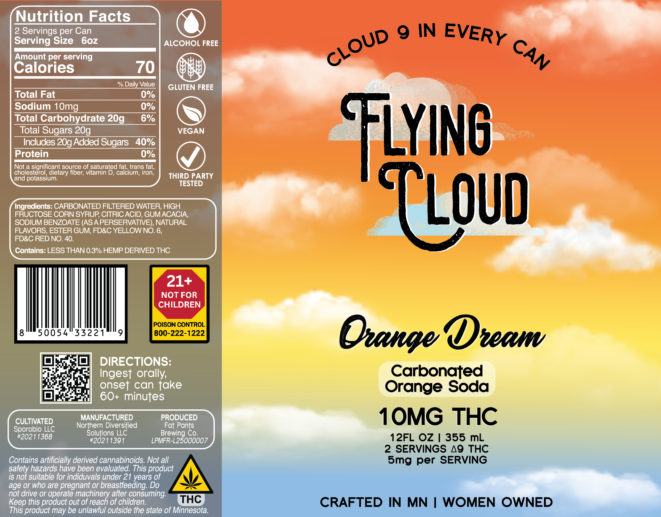 The label design of our "Orange Dream" THC infused orange soda.