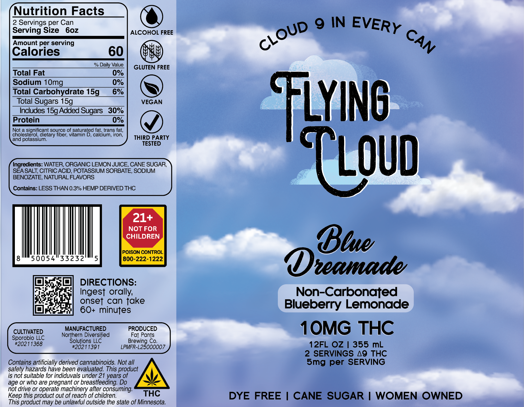 The label design of our "Blue Dreamade" blueberry lemonade THC infused beverage.