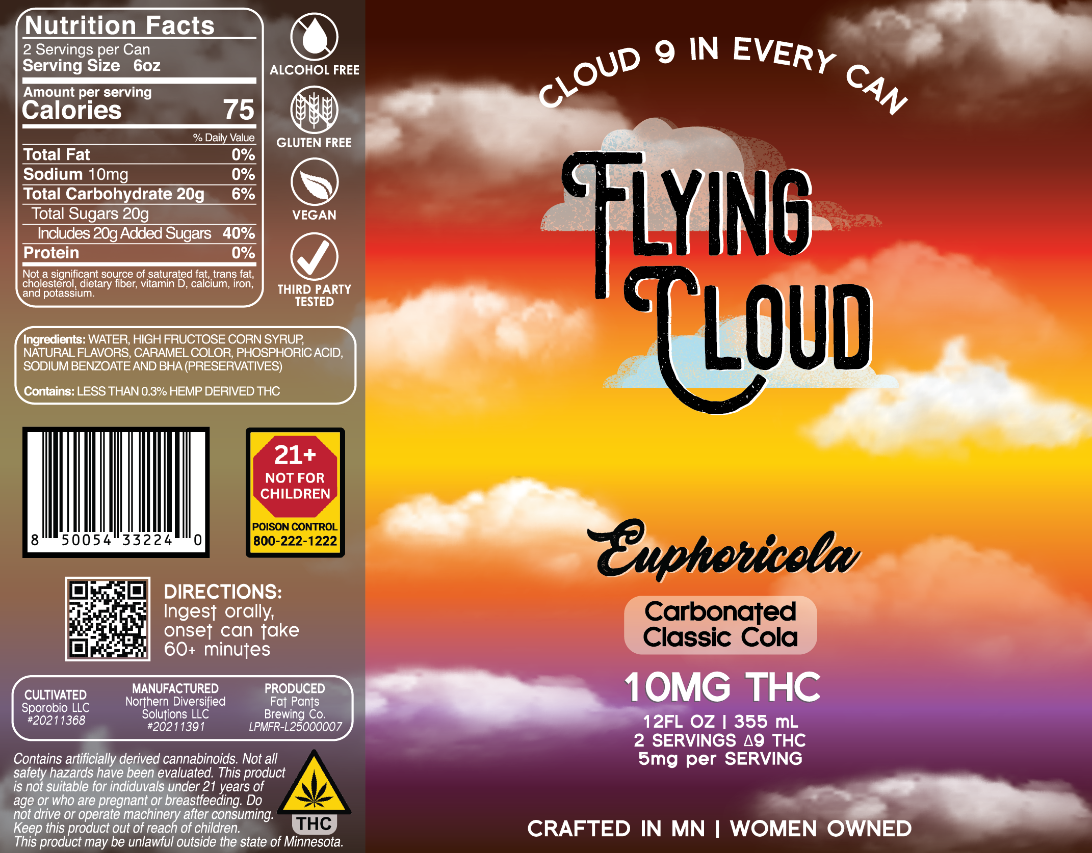 The label design of our "Euphoricola" classic cola THC infused soda.