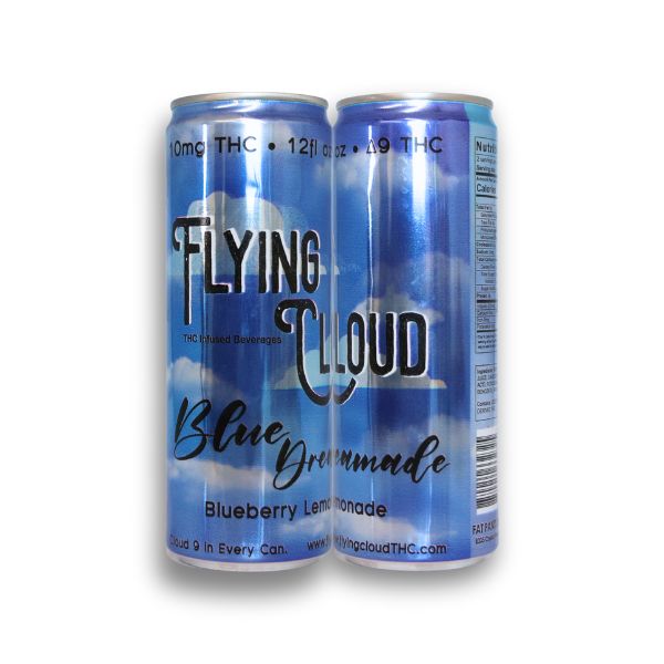 Two cans: Two Flying Cloud Blueberry Lemonade THC beverage cans