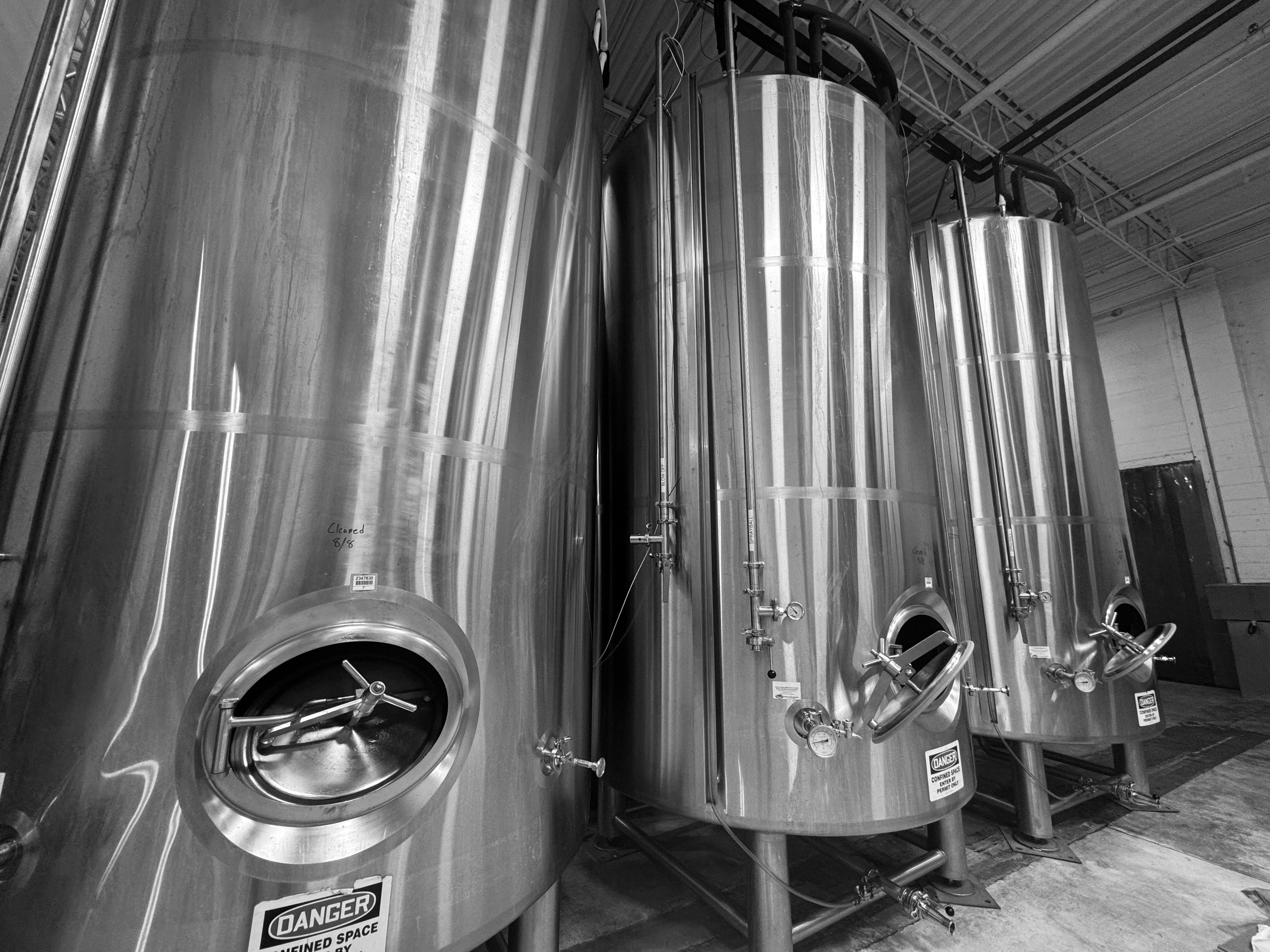 Picture of the holding tanks at Flying Cloud's beverage co-packing facility in Minnesota.