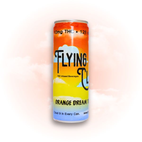 Single can: Flying Cloud Orange Dream THC soda can.