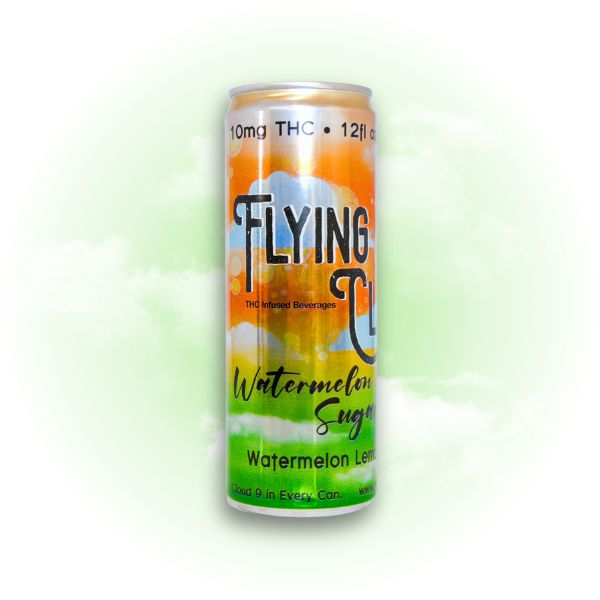 Single can: Flying Cloud Watermelon Sugar High THC lemonade can.