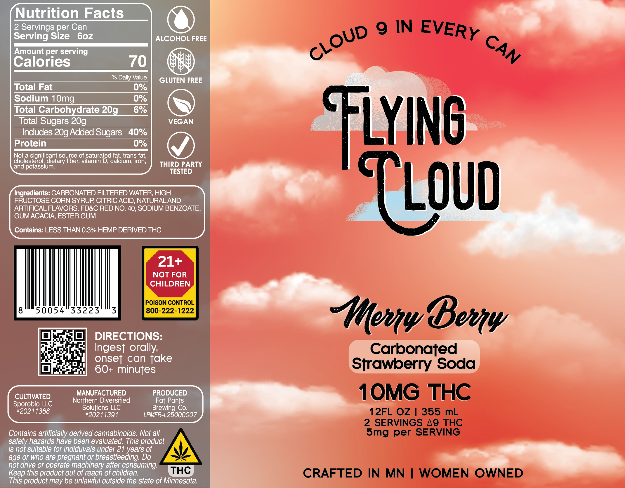 The label design of our "Merry Berry" THC infused strawberry soda.