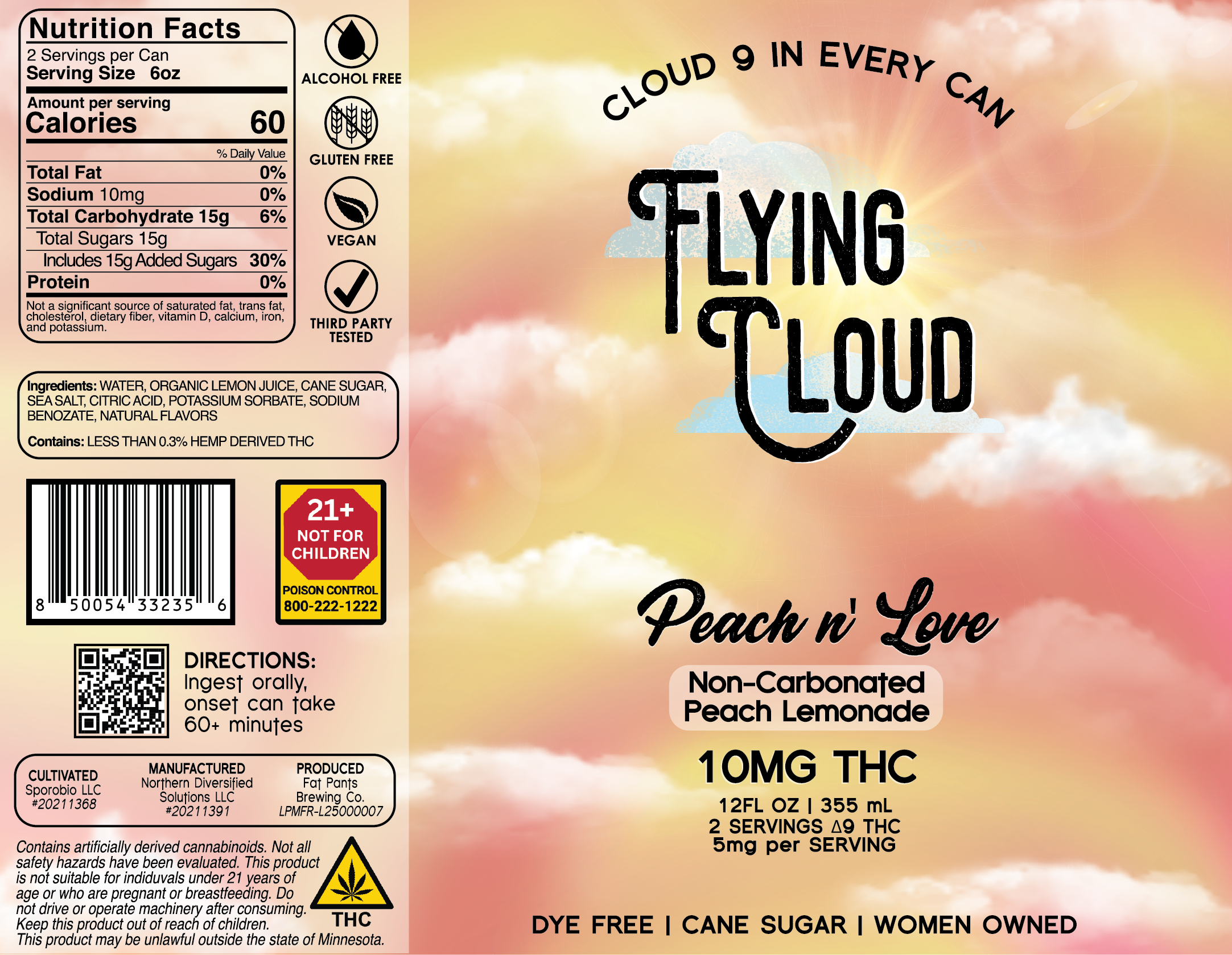 The label design of our "Peach n' Love" peach lemonade THC infused beverage.