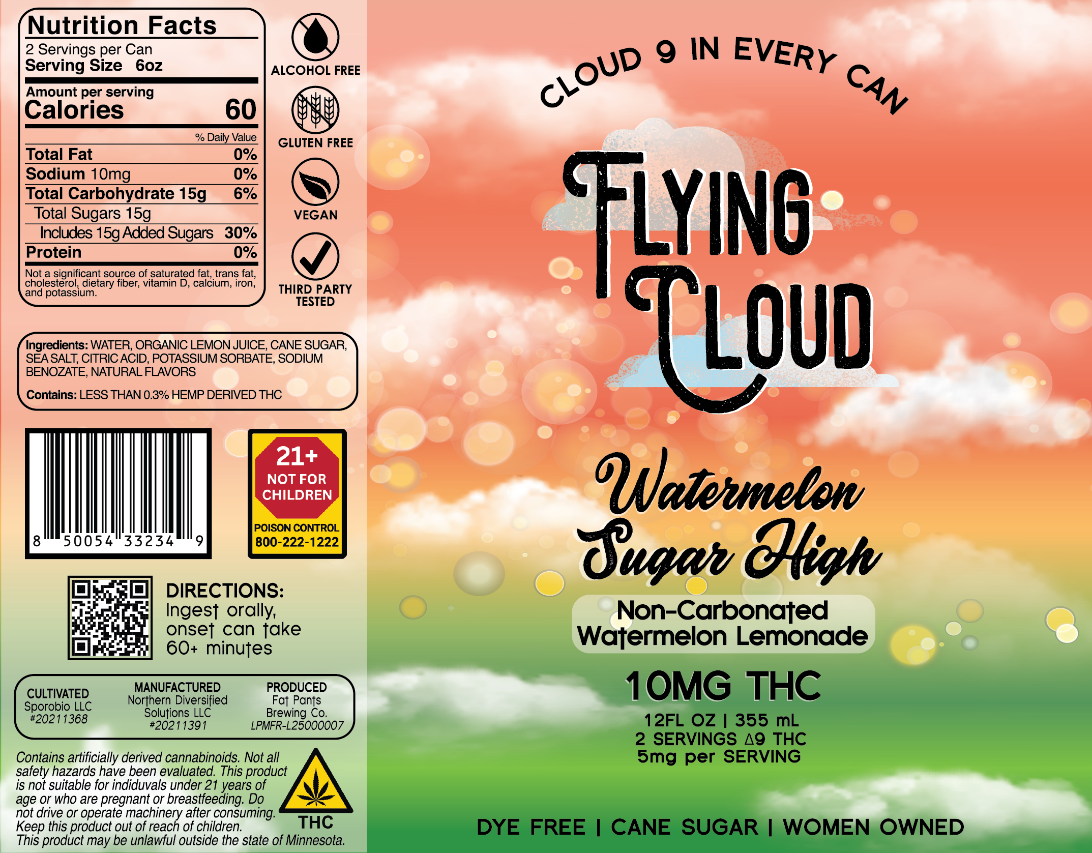 The label design of our "Watermelon Sugar High" watermelon lemonade THC infused beverage.